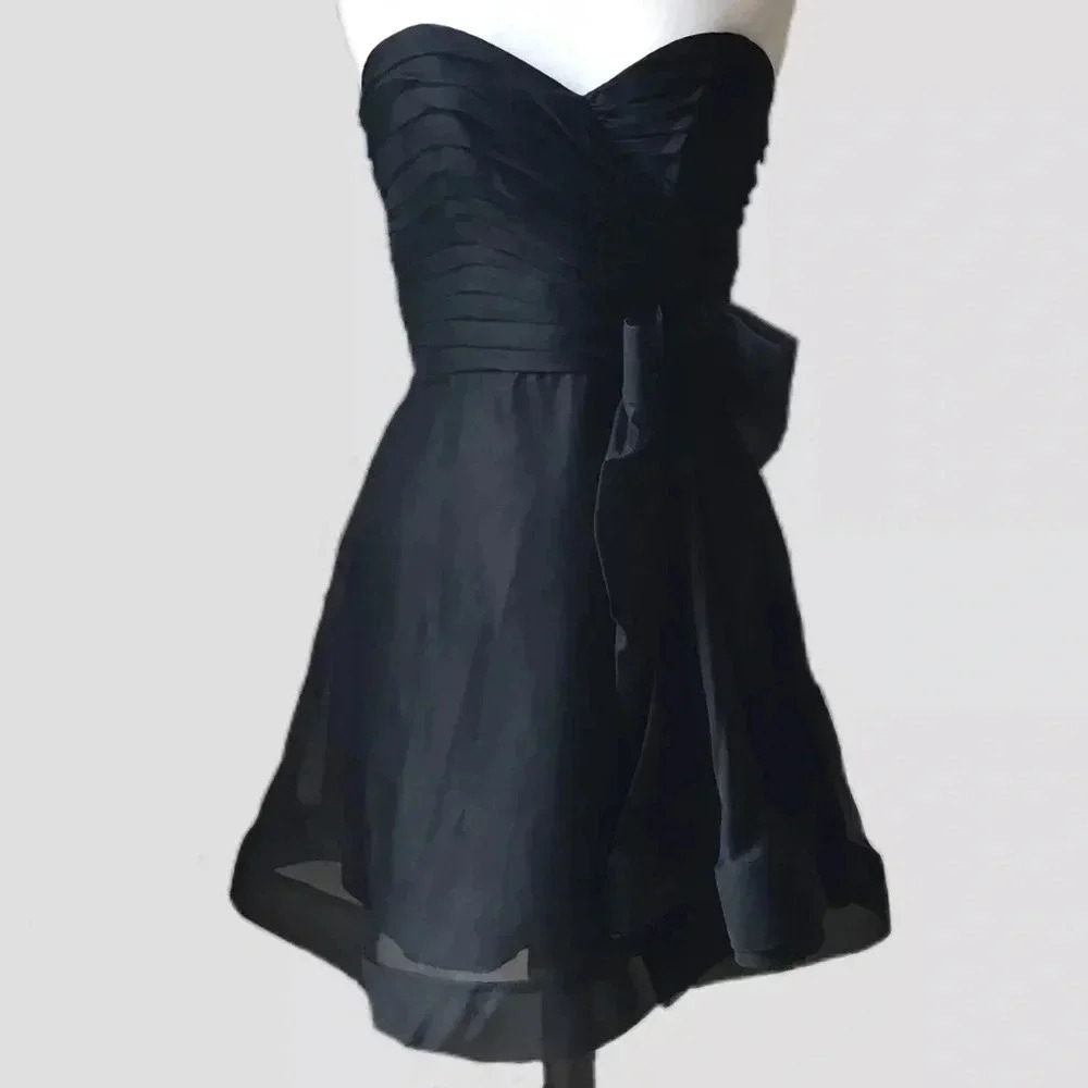 A.B.S by Allen Schwartz Black Organza 100% Silk Strapless Formal Dress Size 2